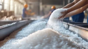 white granules of sugar